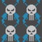 Skull and pistols. Seamless knitted woolen pattern with a skull and two revolvers