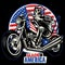 Skull ride an american flag painted motorcycle