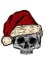 The skull of Santa Claus in the background of the branches of the mistletoe and crossed candies. Santa claus skull.