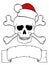 Skull with santa hat, crossed bones and empty ribbon for your text