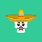 Skull in sombrero angry Emoji. Mexican skeleton for traditional