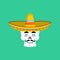 Skull in sombrero sleeping Emoji. Mexican skeleton for tradition