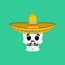 Skull in sombrero surprised Emoji. Mexican skeleton for traditional feast day of the dead.