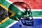 Skull and South African flag signifying the Cradle of Humankind