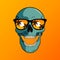 Skull in sunglasses on the beach vector illustration.