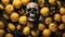 a skull surrounded by lemons and blackberries