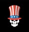 Skull in Uncle Sam hat. Patriot skeleton head