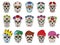 Skull vector mexican flowered dead head and flowering crossbones and human tattoo illustration thick-skulled set of