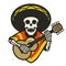 Skull wearing sombrero playing guitar