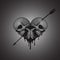 Skulls heart with arrow illustration