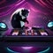 A skunk at a DJ turntable, mixing tracks and making a dance floor for other animals4