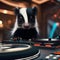 A skunk at a DJ turntable, mixing tracks and making a dance floor for other animals5