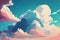 sky background with white clouds, fantasy cloudy sky with illustration