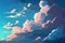 sky background with white clouds, fantasy cloudy sky with illustration