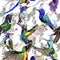 Sky bird colibri in a wildlife by watercolor style pattern.