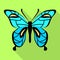 Sky blue butterfly icon, flat style