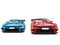 Sky blue and raging red super race cars
