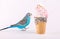 Sky blue wavy parrot with ice cream