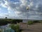 Sky, bridge, water.