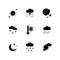 Sky clarity and precipitation black glyph icons set on white space