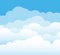 Sky and clouds. Cartoon cloudy background. Heaven scene with blue sky and white cloud. Vector illustration