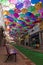 The sky of colorful umbrellas. Street with umbrellas,Portugal.