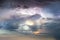 Sky and dramatic clouds   blue yellow sun beam panorama nature weather forecast