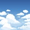 Sky with fluffy clouds. Clean blue panorama of cloudscape cloudy vector cartoon illustration