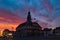 Sky full of drama and amazing colors at the Market square and above the town hall in downtown Maastrichtof