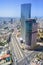 Sky line of central midtown Tel Aviv towers, aerial footage, israel