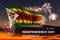 Sky with majestic fireworks and flag of Zimbabwe