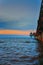 Sky with orange stripes at the Baltic Sea Pier in Zinnowitz on the island of Usedom in Germany