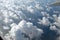 Sky over the Black Sea. Panorama of cloudy sky in flight over clouds