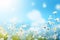 Sky of pure serenity, blooming with springtime beauty, This dreamy background features soft, blurred sunshine against a vibrant