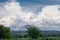 Sky after rain with huge clouds. city skyline.