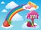 Sky scene with rainbow and candy