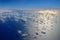 Sky and sea. Cumulus clouds above the Mediterranean Sea. Aerial view.