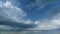 Sky before storm. Stormy cloudy sky wide panorama. Storm cloudy dramatic sky with dark rain grey cumulus cloud and blue