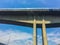 Sky train bridge structure with beam and girder under blue sky background. Railway and tollway in the city with blue sky backgroun