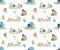 Sky village. Seamless pattern. Watercolor hand drawn illustrations