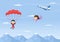 Skydive is a Type Sport of Outdoor Activity Recreation Using Parachute and High Jump in Sky Air. Cute Cartoon Background Vector