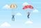 Skydive is a Type Sport of Outdoor Activity Recreation Using Parachute and High Jump in Sky Air. Cute Cartoon Background Vector