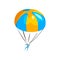 Skydiver descending with a parachute in the sky, extreme parachuting sport vector Illustration on a white background