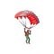 Skydiver in the green suit flying with the red paraglider. Vector illustration in a flat cartoon style.