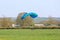 Skydiver landing in a field