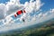 Skydiver landing her parachute on the ground.