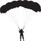 Skydiver, parachute man silhouette, black and white vector illus