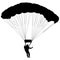 Skydiver, silhouettes parachuting on white background