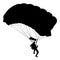 Skydiver, silhouettes parachuting on white background