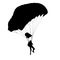 Skydiver, silhouettes parachuting on white background